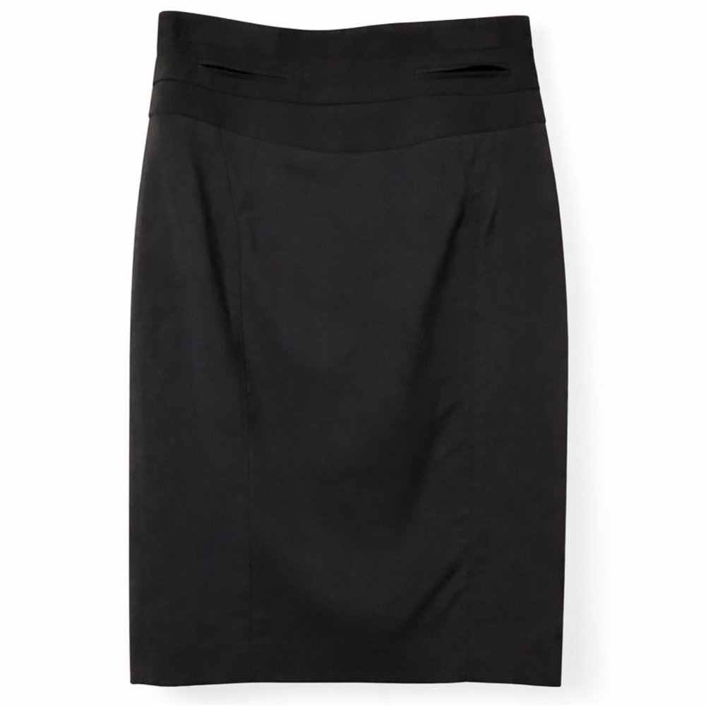 Karen Millen Black Pencil Skirt Wool Sz 6 Office Siren Corporate Chic Classic
